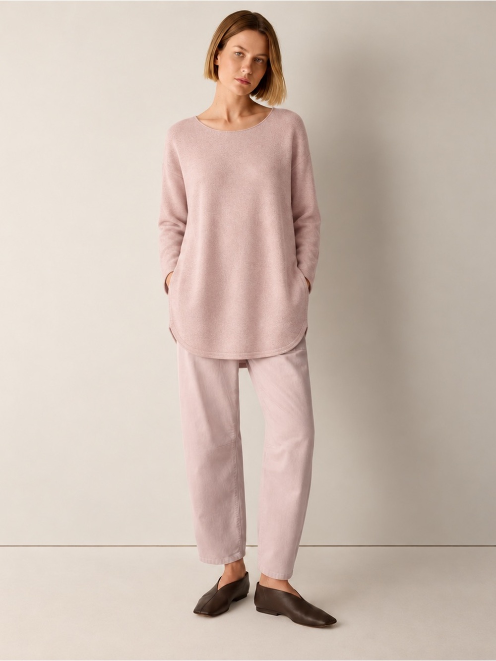 Eileen Fisher Organic Cotton Tunic Sweater Dusty Pink XL Longline
